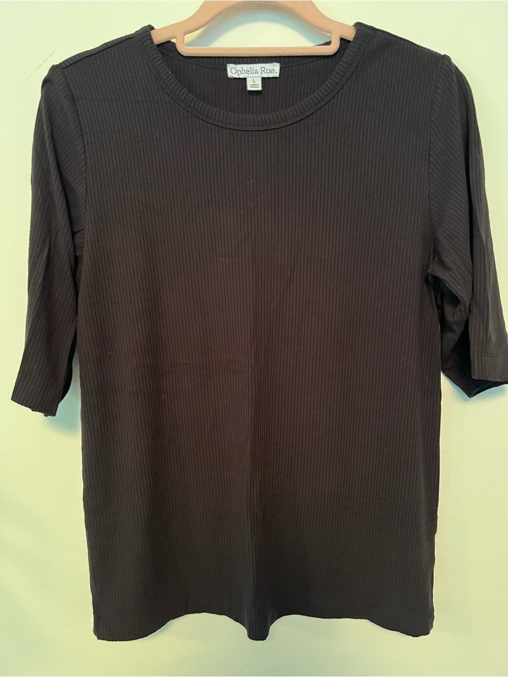 Ophelia Roe Black Ribbed Short-Sleeve Blouse